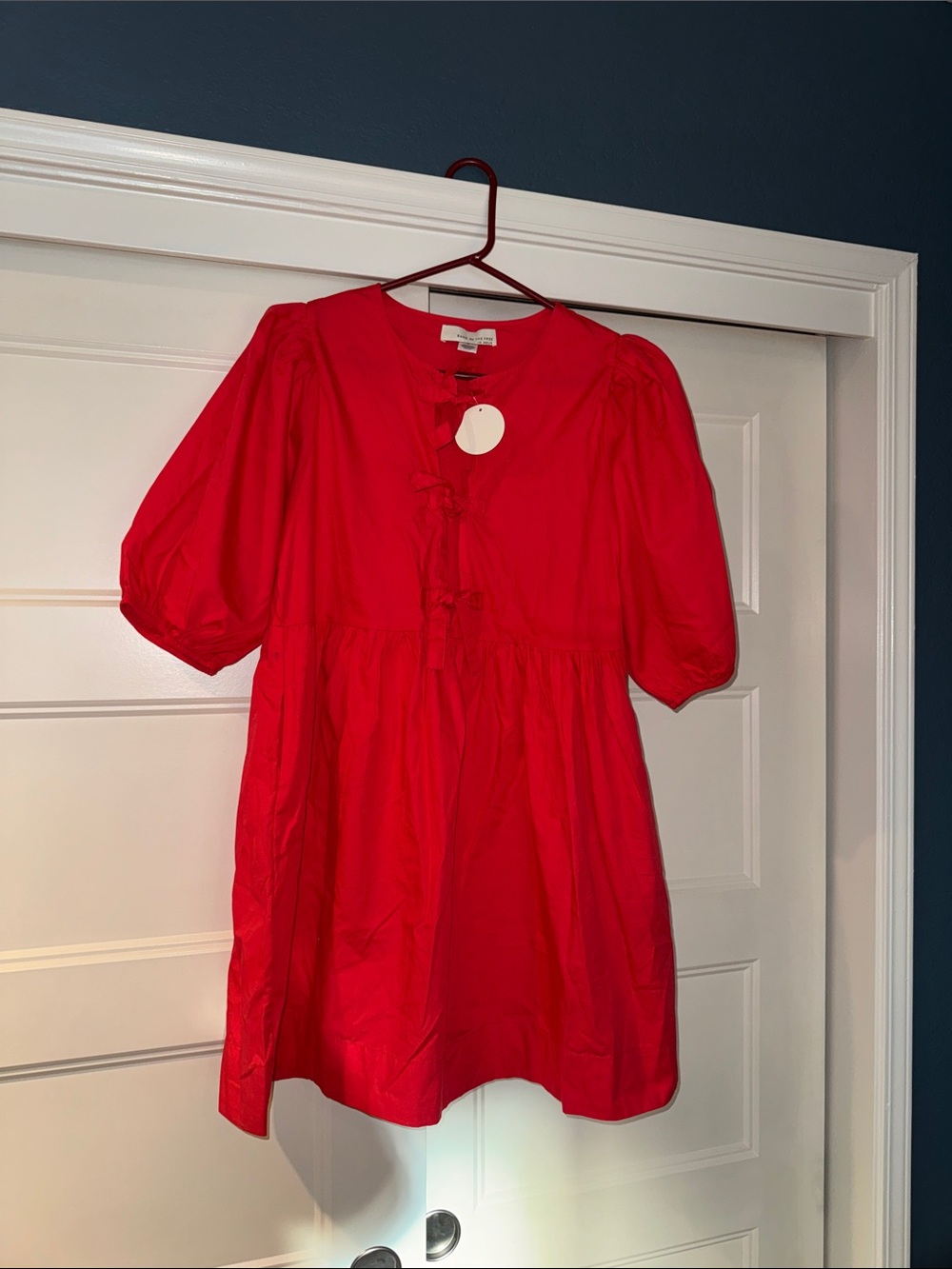 Band of the Free Bright Persimmon Puff Sleeve Tie-Front Dress